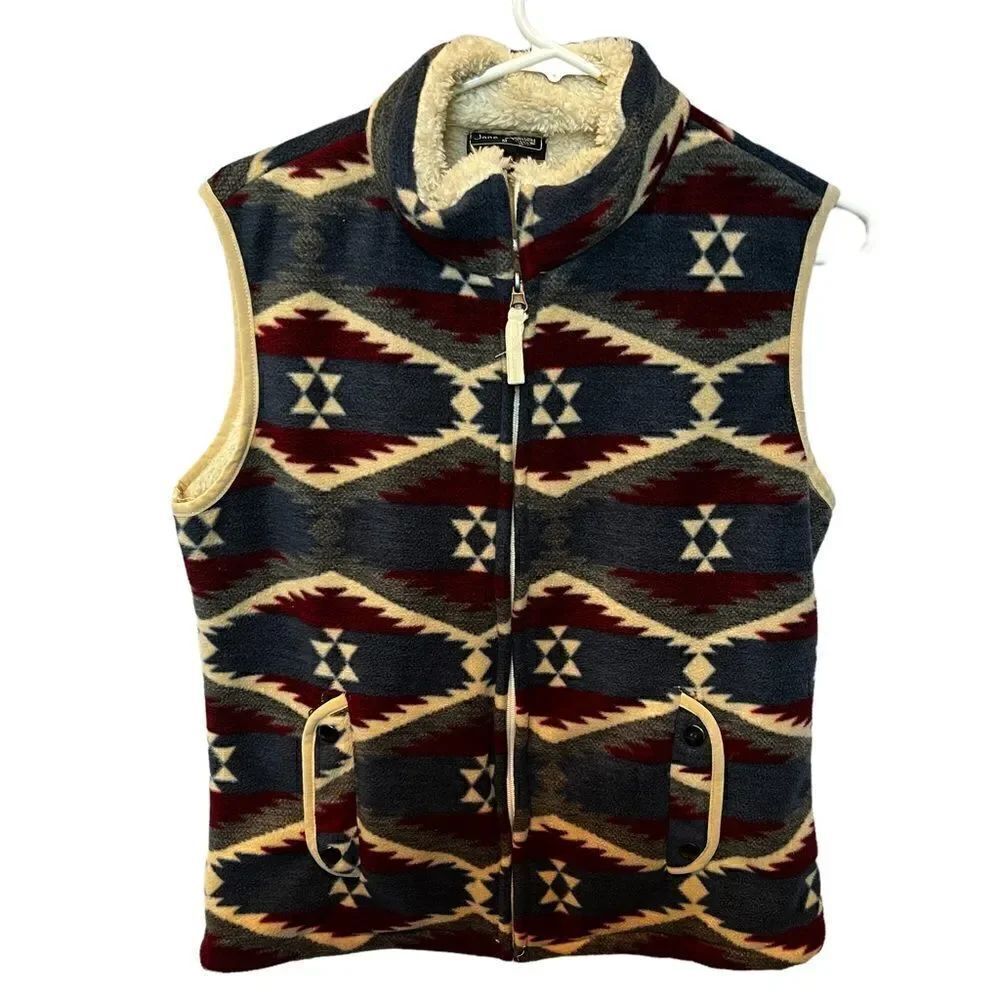 Jane Ashley Vest Medium Beautiful southwestern print blue/maroon and cream